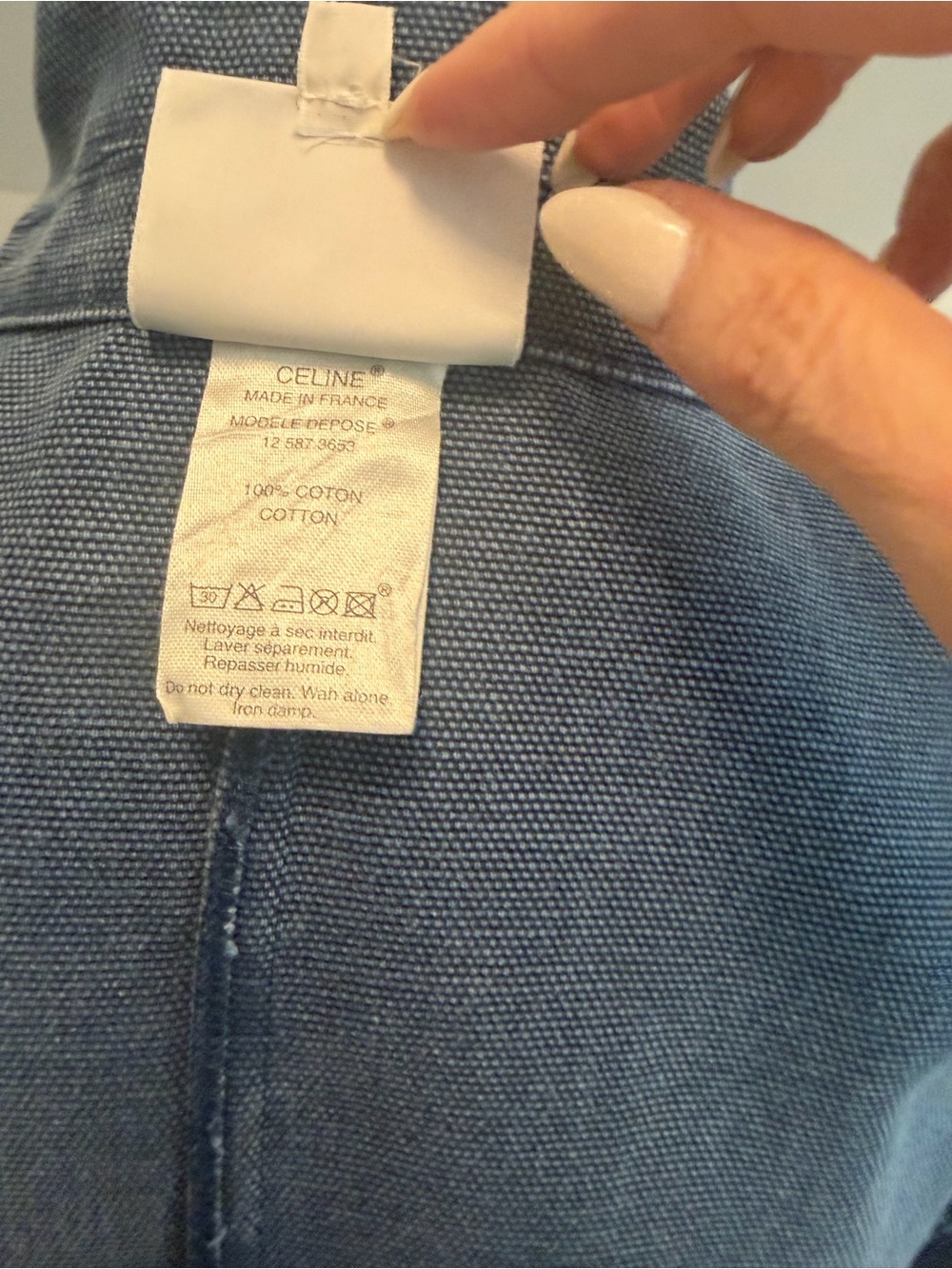 Vintage CELINE Blue Denim Canvas Jacket Blazer Contrast Stitch Made in France 38 - Picture 8 of 9
